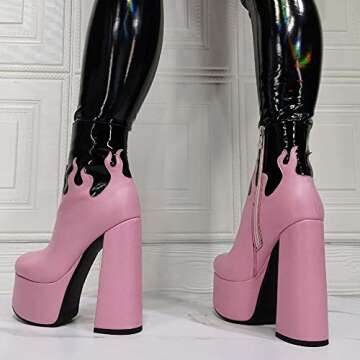 AOSPHIRAYLIAN Womens Ankle Boots Side Zipper Sweet Heart Chunky High Heel Go Go Lolita Platform Boots