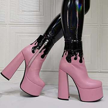 AOSPHIRAYLIAN Womens Ankle Boots Side Zipper Sweet Heart Chunky High Heel Go Go Lolita Platform Boots