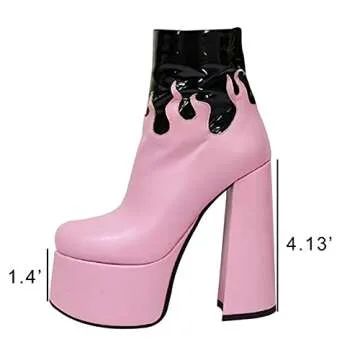 AOSPHIRAYLIAN Womens Ankle Boots Side Zipper Sweet Heart Chunky High Heel Go Go Lolita Platform Boots