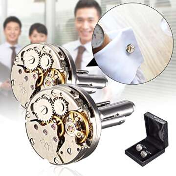 Cufflinks,Baban Deluxe Steampunk Mens Cufflinks Vintage Watch Movement Shape Cufflinks Gift for Men/Father's Day/Lover/Friends/Wedding/Anniversaries/Birthdays with A Elegant Box