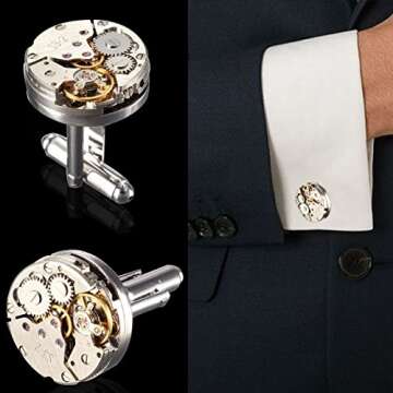 Cufflinks,Baban Deluxe Steampunk Mens Cufflinks Vintage Watch Movement Shape Cufflinks Gift for Men/Father's Day/Lover/Friends/Wedding/Anniversaries/Birthdays with A Elegant Box