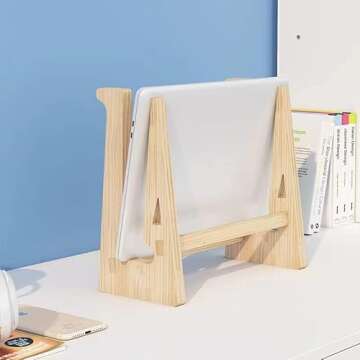 Wooden Laptop Stand,Vertical Laptop Stand for Desk,Wood Notebook Holder Mount Stand Compatible with MacBook Air Mac Pro, Chromebook, HP, DELL, Acer, Toshiba, Surface, Lenovo etc