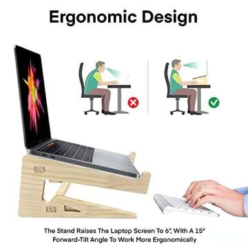 Wooden Laptop Stand,Vertical Laptop Stand for Desk,Wood Notebook Holder Mount Stand Compatible with MacBook Air Mac Pro, Chromebook, HP, DELL, Acer, Toshiba, Surface, Lenovo etc