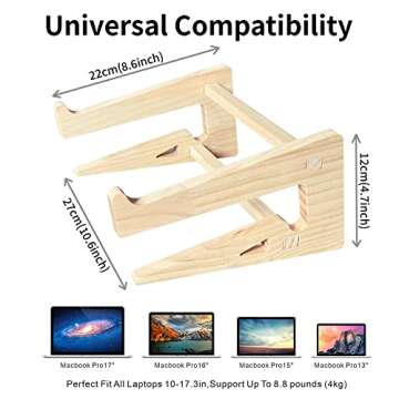 Wooden Laptop Stand,Vertical Laptop Stand for Desk,Wood Notebook Holder Mount Stand Compatible with MacBook Air Mac Pro, Chromebook, HP, DELL, Acer, Toshiba, Surface, Lenovo etc
