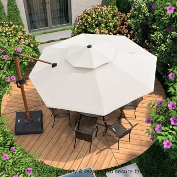 PURPLE LEAF 11ft Patio Umbrella - Large Round Umbrella, Cream, Windproof, Heavy Duty - Ideal for Garden, Deck, Pool & Patio