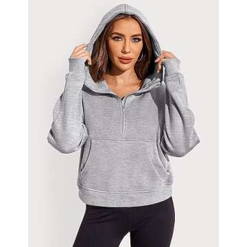 Zeagoo Women Plus Size Zipper Hoodie Long Sleeve 2024 Trendy Sweatshirts Athletic Cropped Tops Dark Grey Large