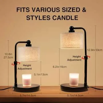 Candle Warmer Lamp with Timer, Dimmable Candle Wax Warmer, Height Adjustable Electric Candle Lamp Wa...