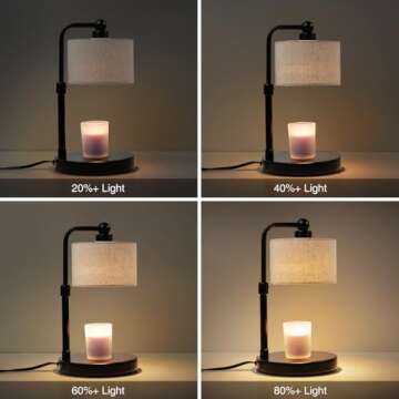 Candle Warmer Lamp with Timer, Dimmable Candle Wax Warmer, Height Adjustable Electric Candle Lamp Warmer with 2 Bulbs, Birthday Gifts for Women Her, Mom Gifts Idea, Vintage Home Decor for Bedroom
