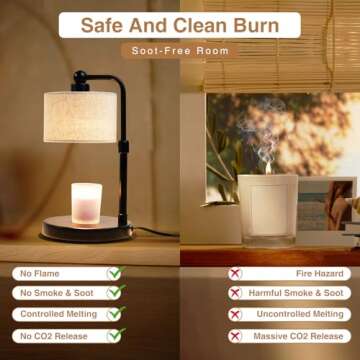 Candle Warmer Lamp with Timer, Dimmable Candle Wax Warmer, Height Adjustable Electric Candle Lamp Warmer with 2 Bulbs, Birthday Gifts for Women Her, Mom Gifts Idea, Vintage Home Decor for Bedroom