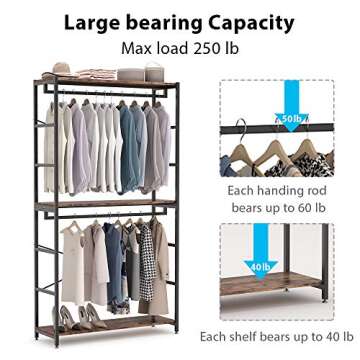 Tribesigns 86 inches Double Rod Closet Organizer, Freestanding 7.2 ft 3 Tiers Shelves Clothes Garment Racks, Large Heavy Duty Clothing Storage Shelving Unit for Bedroom Laundry Room