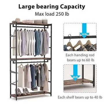 Tribesigns 86 inches Double Rod Closet Organizer, Freestanding 7.2 ft 3 Tiers Shelves Clothes Garment Racks, Large Heavy Duty Clothing Storage Shelving Unit for Bedroom Laundry Room