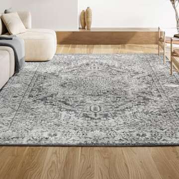 JONATHAN Y MDP100A-8 Modern Vintage Medallion Indoor Area -Rug Country Floral Easy -Cleaning Bedroom Kitchen Living Room, 8 X 10, Light Grey