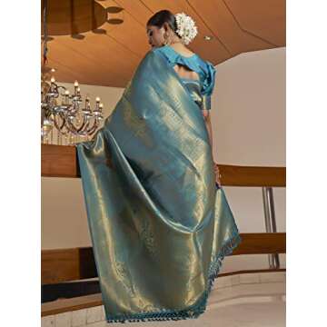 Teal Blue Banarasi Silk Saree for Women | Perfect Gift
