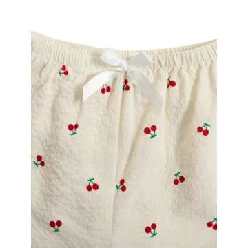 Verdusa Women's 2 Piece Pajama Set Matching Pjs Sets Cute Printed Sleepwear Button Up Shirt with Lounge Shorts Set Apricot Small