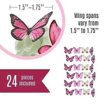 Sugar Robot Inc. Edible Butterflies for Cake Decorating - Small Size, Premium Crafted in the USA - Butterfly Cake and Cupcake Toppers, Decoration (Pink)