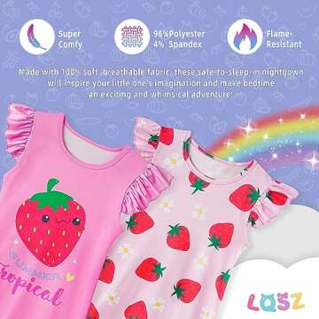 LQSZ Girls Nightgowns Nightdress Nightie Strawberry Sleepwear Pajamas Flutter Cute Short Strawberry ...