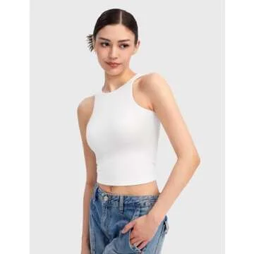 PUMIEY Women’s High Neck Sleeveless Crop Tank Top