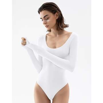 PUMIEY Body Suits For Womens Long Sleeve Tops Splashed White Medium