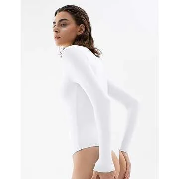 PUMIEY Body Suits For Womens Long Sleeve Tops Splashed White Medium