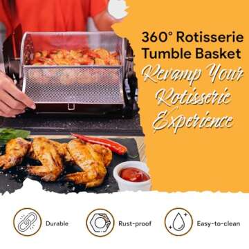 ROTO-Q 360 Family Bundle Rotisserie Kit - Non-Electric Wind-Up Spit Roaster with Rotisserie Basket, Flat Cage, Skewer Set, and Cooking Mat for Grills, Ovens, and Smokers - Indoor & Outdoor BBQ Use