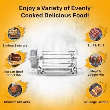 ROTO-Q 360 Family Bundle Rotisserie Kit - Non-Electric Wind-Up Spit Roaster with Rotisserie Basket, Flat Cage, Skewer Set, and Cooking Mat for Grills, Ovens, and Smokers - Indoor & Outdoor BBQ Use