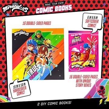 Miraculous Make Your Own Comic Book – Create 2 Comic Books Ladybug, Cat Noir, Tikki & More – Creative Toys for Kids Ages 6 & Up – DIY Comic Book Kit Kids