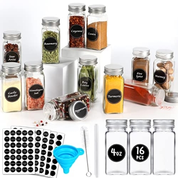AuroTrends Spice Jars Set with Labels - 16 Pcs