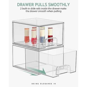 Syntus 3 Piece Set Stackable Makeup Organizers, 4.4'' Tall Acrylic Drawer Organizer, Clear Plastic Cosmetics Storage Drawers for Vanity, Undersink, Bathroom Organizer, Skincare, Kitchen Cabinets