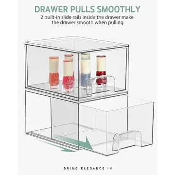 Syntus 3 Piece Set Stackable Makeup Organizers, 4.4'' Tall Acrylic Drawer Organizer, Clear Plastic Cosmetics Storage Drawers for Vanity, Undersink, Bathroom Organizer, Skincare, Kitchen Cabinets