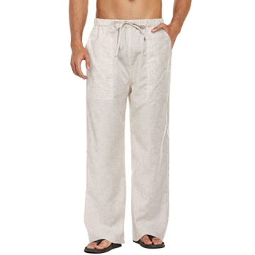 COOFANDY Lightweight Linen Beach Pants for Men - Summer Straight Fit