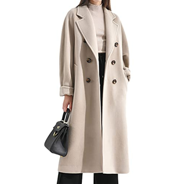 Stylish Himosyber Women Wool Blend Pea Coat - Classic Elegance in Camel