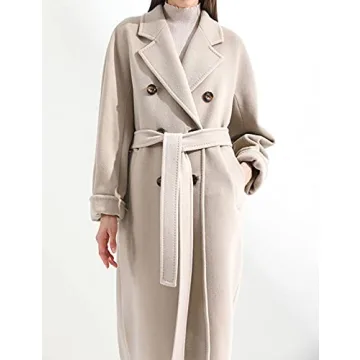 Himosyber Women's Elegant Wool Blend Pea Coat Camel