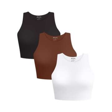 Cyanstyle 3 Piece Halter Neck Tank Tops for Women Sleeveless Double Lined Casual Basic Cropped Tank Top Black White Cappuccino Medium