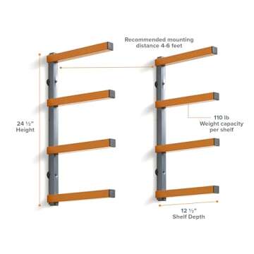 Bora Portamate 4-Level Lumber Rack - Wood Storage Rack and Garage Wall Storage Rack for Indoor/Outdo...