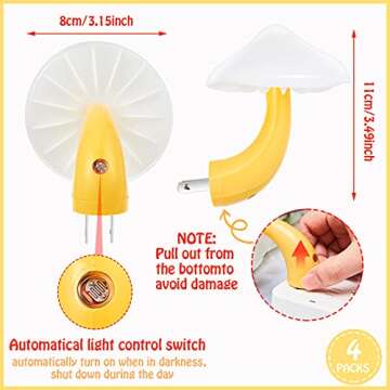 Honoson 4 Pieces Mushroom Night Light LED Night Light Plug in Lamp 7 Color Magic Mini Pretty Mushroom Shaped Lamp Adults(Yellow Light with White Cover)