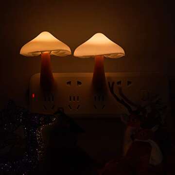 Honoson 4 Pieces Mushroom Night Light LED Night Light Plug in Lamp 7 Color Magic Mini Pretty Mushroom Shaped Lamp Adults(Yellow Light with White Cover)