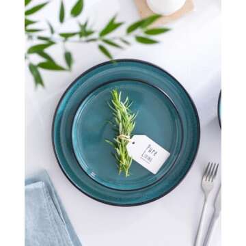 32 Piece Dinnerware Set for 8 - Modern Style Stoneware Dinnerware Set - Black and Petrol Blue