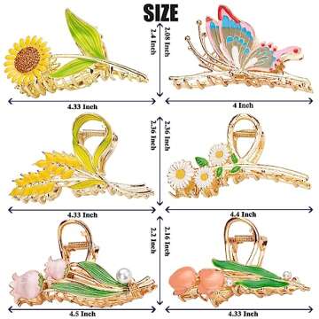 6 Pcs Flower Metal Claw Hair Accessories for Women & Girls - Large Tulip Nonslip Styles, Strong Hold Matte Claws for Long, Thick & Thin Hair