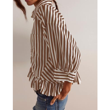 Ymejia 3/4 Sleeve Striped Button Down Blouse for Women