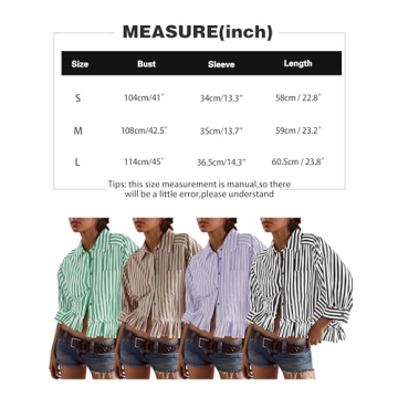 Ymejia 3/4 Sleeve Striped Button Down Blouse for Women