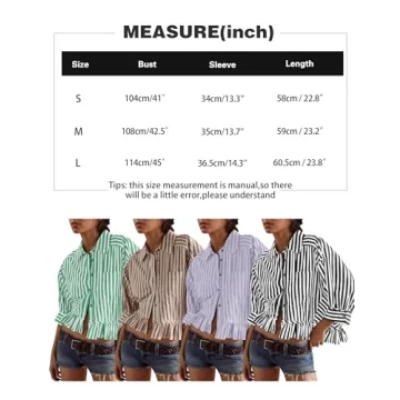 Ymejia 3/4 Sleeve Striped Button Down Blouse for Women