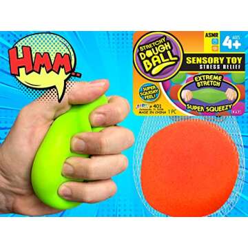 JA-RU Squishy Dough Ball (1 Ball Assorted) Neon Color Sensory Fidget Ball for Kids. Stress Relief Th...