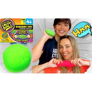 JA-RU Squishy Dough Ball (1 Ball Assorted) Neon Color Sensory Fidget Ball for Kids. Stress Relief Therapy Tactile Squeeze Ball. Bulk Toys. Office Desk Calming Fidgets. 401 (Pack of 2)