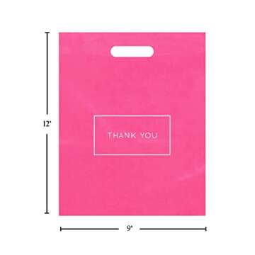 Purple Q Crafts Pink Die Cut Plastic Shopping Bags with Thank You Logo 9" x 12" Boutique Bags with H...