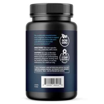 L-Arginine Capsules with L-Citrulline - Nitric Oxide Supplement - L Arginine and L Citrulline Blend - 60 Count - Vegan, Non-GMO Capsules for Performance, Endurance and Muscle Support - 1 Month Supply