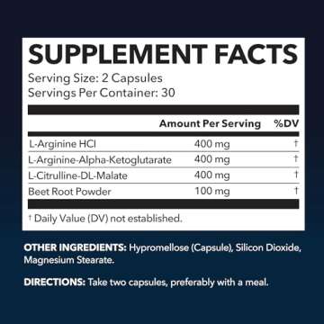 L-Arginine Capsules with L-Citrulline - Nitric Oxide Supplement - L Arginine and L Citrulline Blend - 60 Count - Vegan, Non-GMO Capsules for Performance, Endurance and Muscle Support - 1 Month Supply