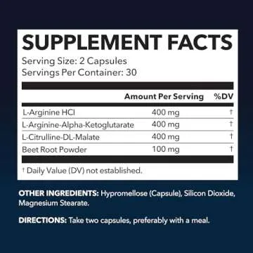 L-Arginine Capsules with L-Citrulline - Nitric Oxide Supplement - L Arginine and L Citrulline Blend - 60 Count - Vegan, Non-GMO Capsules for Performance, Endurance and Muscle Support - 1 Month Supply