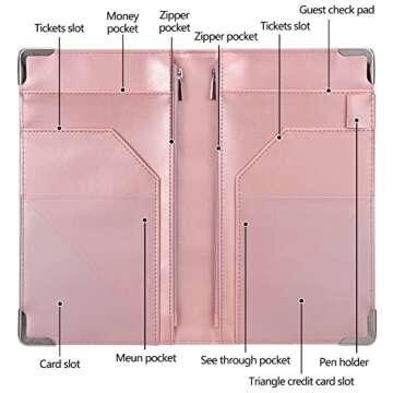 Server Books for Waitress - 5x9 Waiter Book Server Wallet with Zipper Pocket, Cute Waitress Book&Waitstaff Organizer with Money Pocket Fit Server Apron