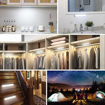Rechargeable Motion Sensor Led Lights Ultra Thin Softer Under Counter 54-LED Closet Lighting Battery Operated Wireless Kitchen Under Cabinet Lighting Stick On Night Light (2PACK)