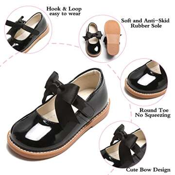 PHIRAMIN Toddler Girl Mary Jane Black Dress Shoes Size 7 Girl School Uniform Shoes for Wedding Party